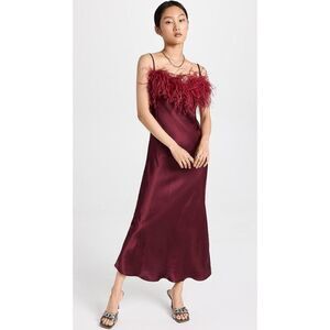 Thirty Thirty Women Burgundy Elegant Feather Slip Dress Size XS